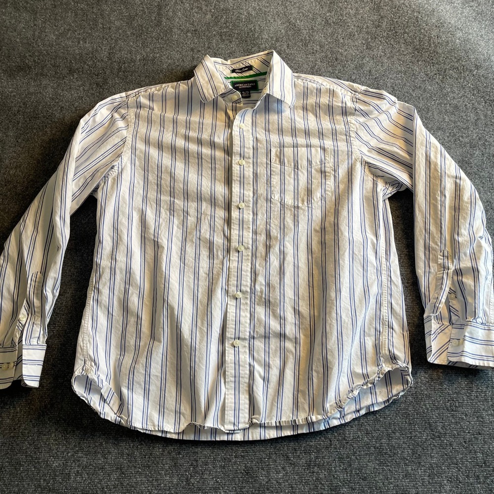 American Eagle Outfitters Mens XL Blue Issue Striped Button Dwn Shirt White Blue